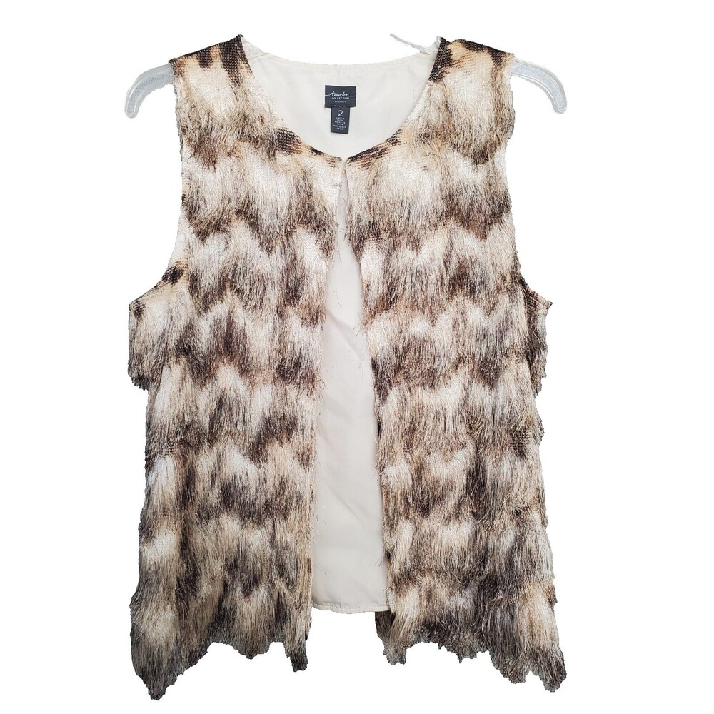 Chico's Faux Fur Shaggy Ombre Chevron Effect Swing Vest Sz 2 Large Western Chic
